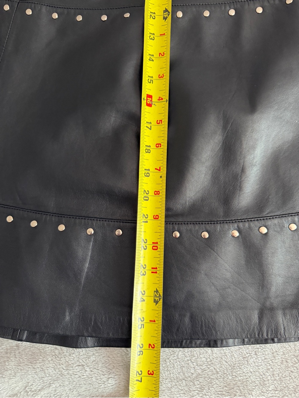 Oui Black Studded Leather A-Line Midi Skirt Size 10 - Picture 14 of 14